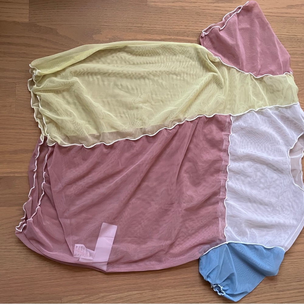 Stylenanda Colorblock Sheer Mesh Top - OS